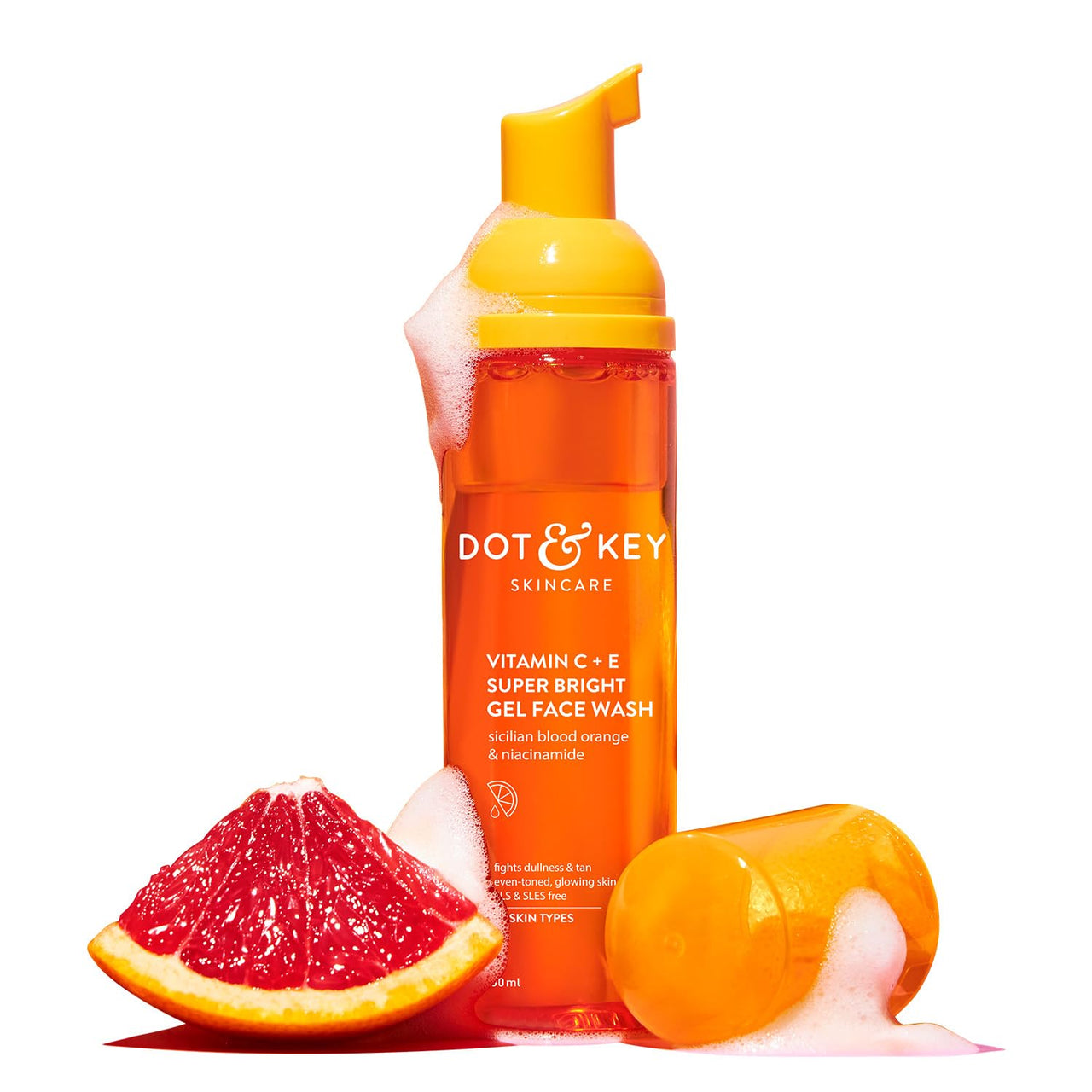 DOT & KEY Vitamin C Super Bright Foaming Face Wash For Dull&Pigmented Skin|With Triple Vitamin C,Blood Orange&Papaya|Sulphate Free|For All Skin Types|For Women&Men|Travel Edition|80Ml