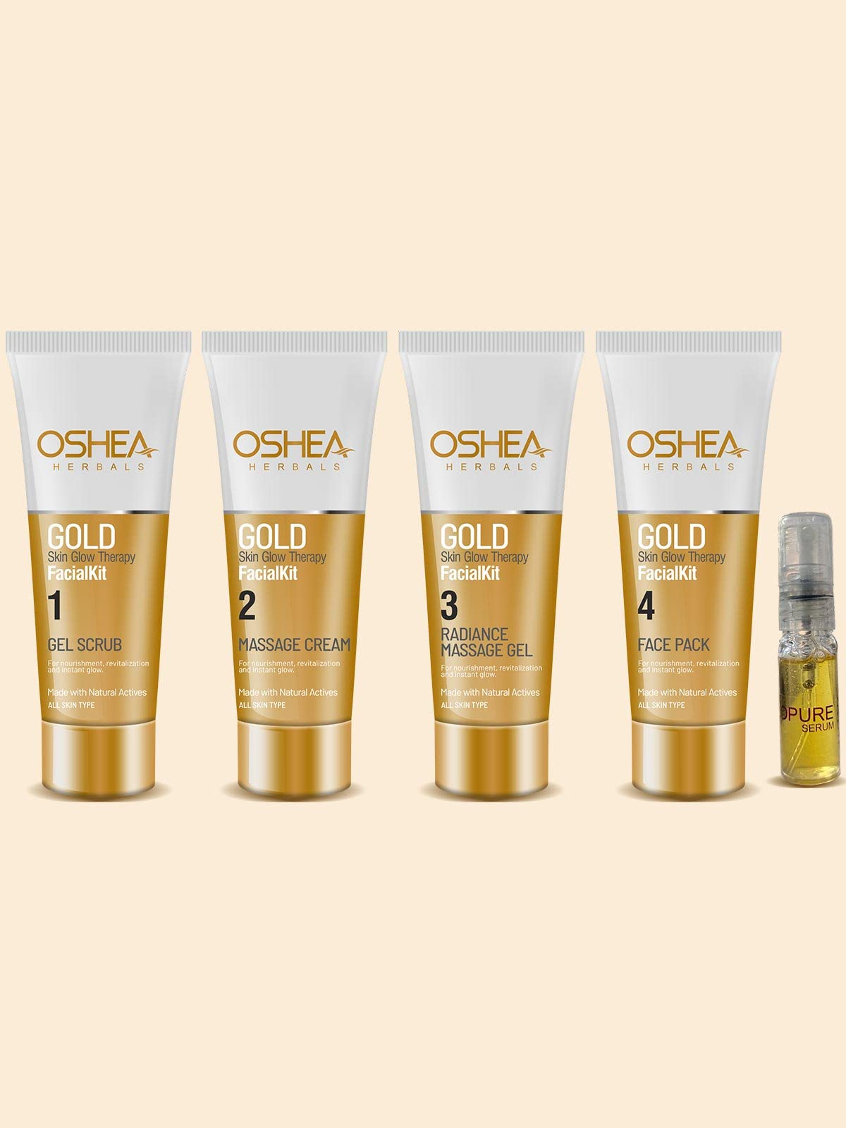 Oshea Herbals Gold Skin Glow Therapy Facial Kit for All Skin Types | Instant Radiance & Nourishment for Healthy, Clear Skin | Enriched with Mulberry, Licorice & Aloe Vera Extract – 64g