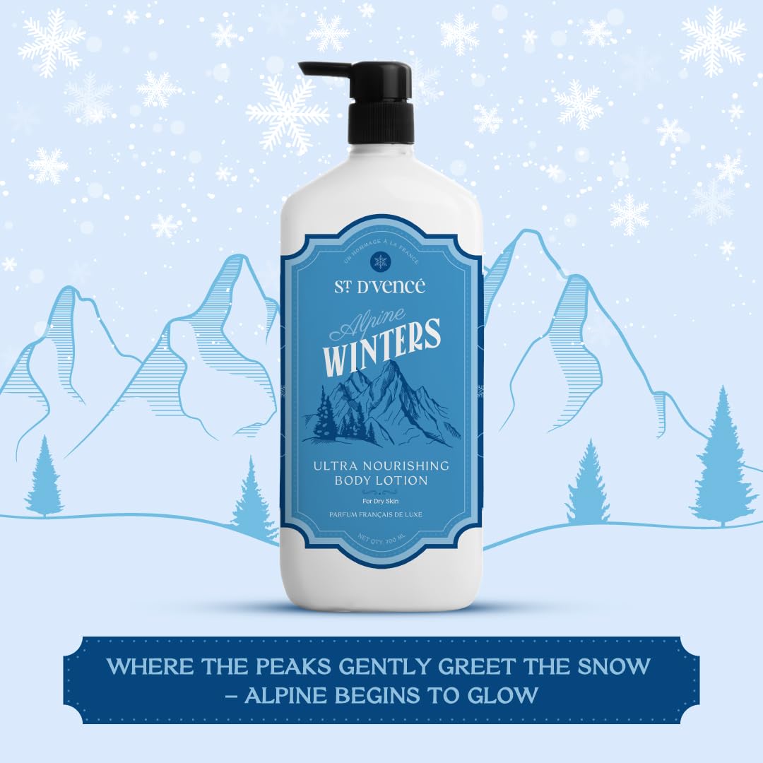 ST. D'VENCE Alpine Winter Edition Body Lotion for Dry Skin Women & Men | Tea Tree Oil, Shea Butter and Vitamin E | Moisturizer Cream Body Lotion for Summer | Deep Moisturizer Cream - 700 ml