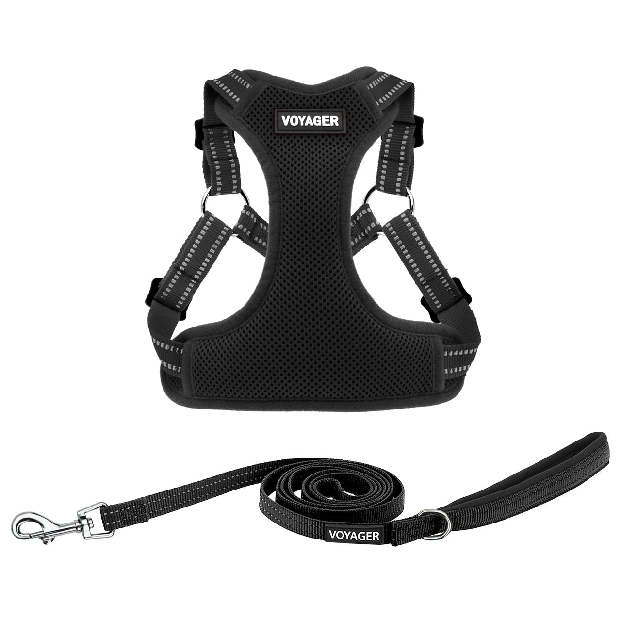 Best Pet Supplies Voyager Adjustable Dog Harness Leash Set with Reflective Stripes for Walking Heavy-Duty Full Body No Pull Vest with Leash D-Ring, Breathable All-Weather - Harness (Black), M