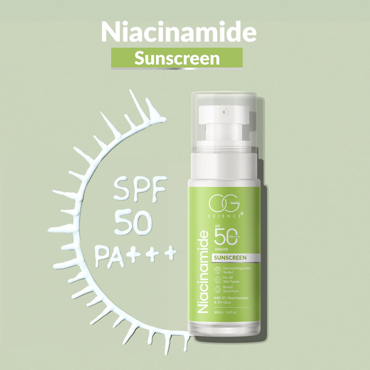 OG BEAUTY SCIENCE SPF 50 PA+++ Sunscreen | 5% Niacinamide & 3% Cica | Broad Spectrum UV Protection | Soothing & Hydrating | Dermatologically Tested | 50ml