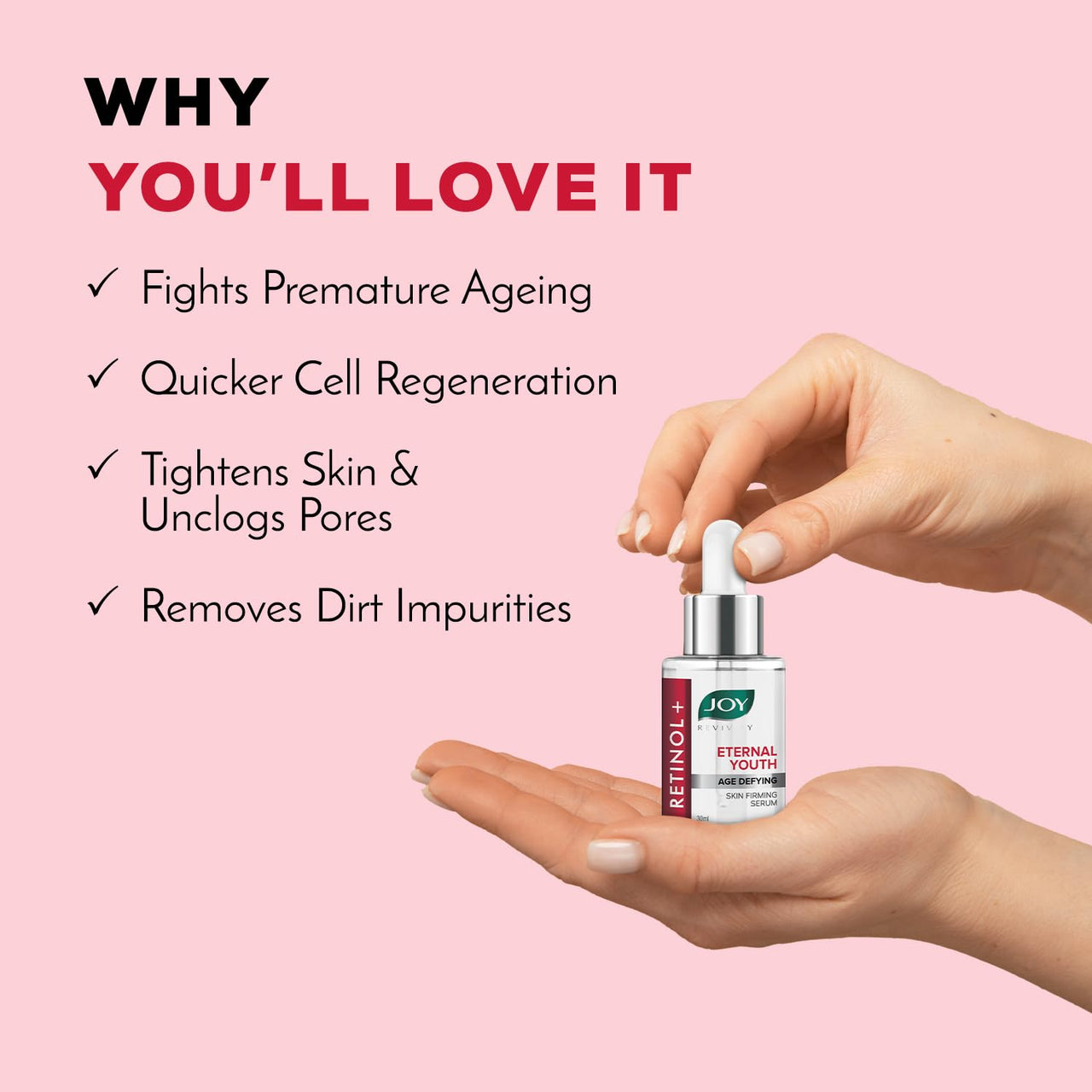 Joy Eternal Youth Retinol Face Serum for Anti Ageing | Skin Firming Serum with Powerful Ingredients to Fight Premature Skin Aging | Suitable For All Skin Types (30ml)