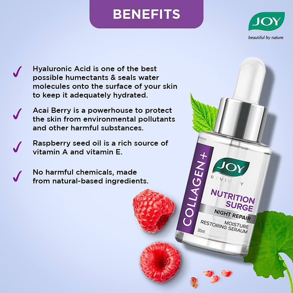Joy Nutrition Surge Collagen Face Serum for Night Repair | Moisture Restoring Serum with Powerful Ingredients for Overnight Repair | Suitable for All Skin Types (30ml)