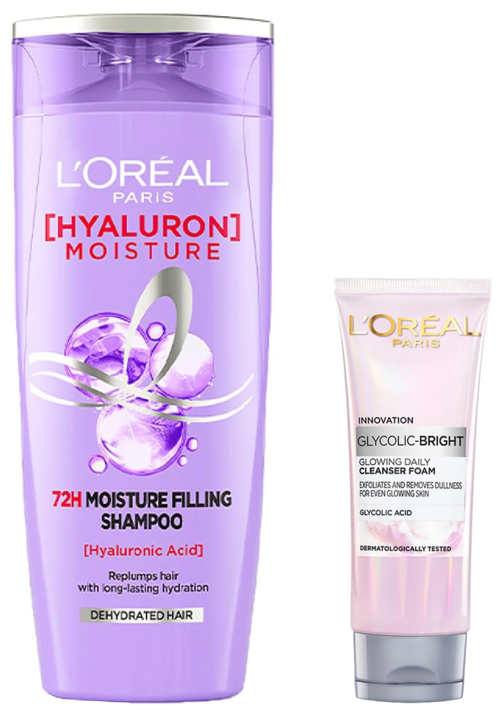 L'Oreal Paris Glycolic Bright Daily Foaming Face Cleanser & L'Oreal Paris Moisture Filling Shampoo Combo