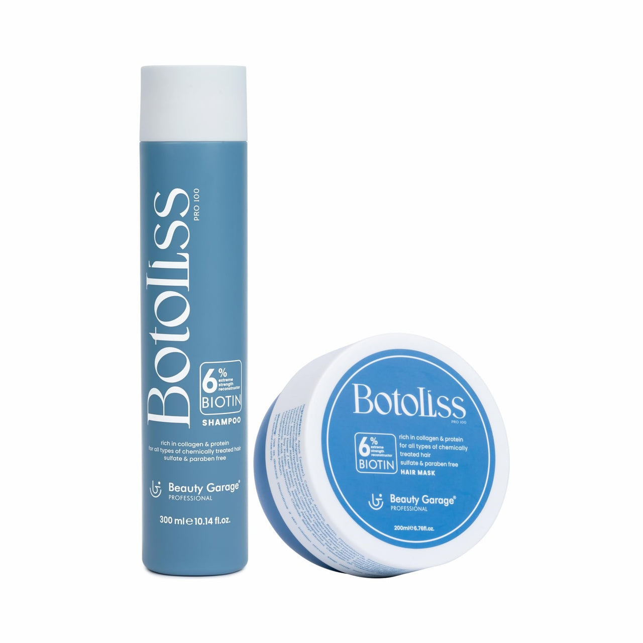 Beauty Garage Botoliss Biotin Shampoo & Hair Mask for Damaged Hair | Daily Use Smoothening & Frizz Repair Combo for Women & Men | Deep Conditioner | 300ml + 200ml Pack