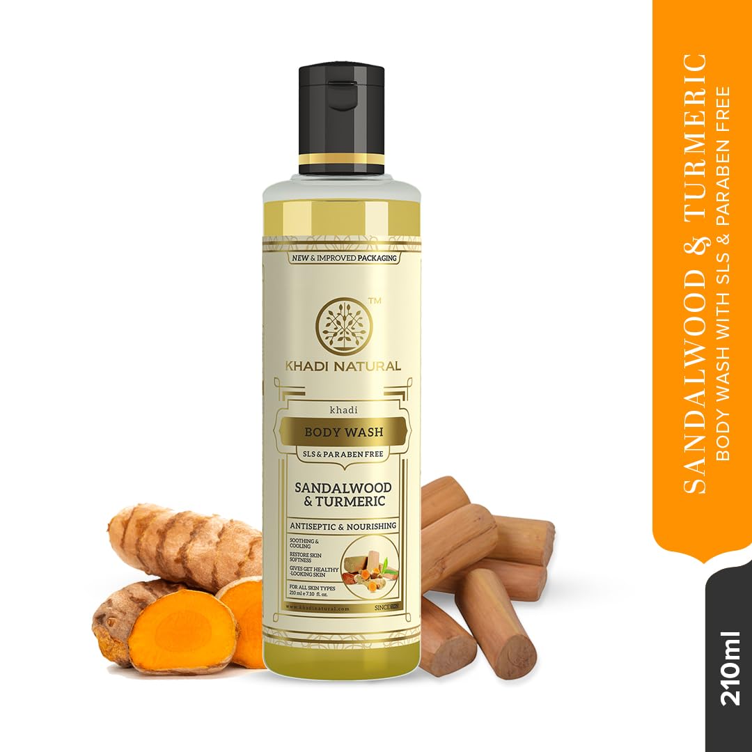 Khadi Herbal Sandal and Turmeric Herbal Body Wash, SLS and Paraben Free, 210 ml