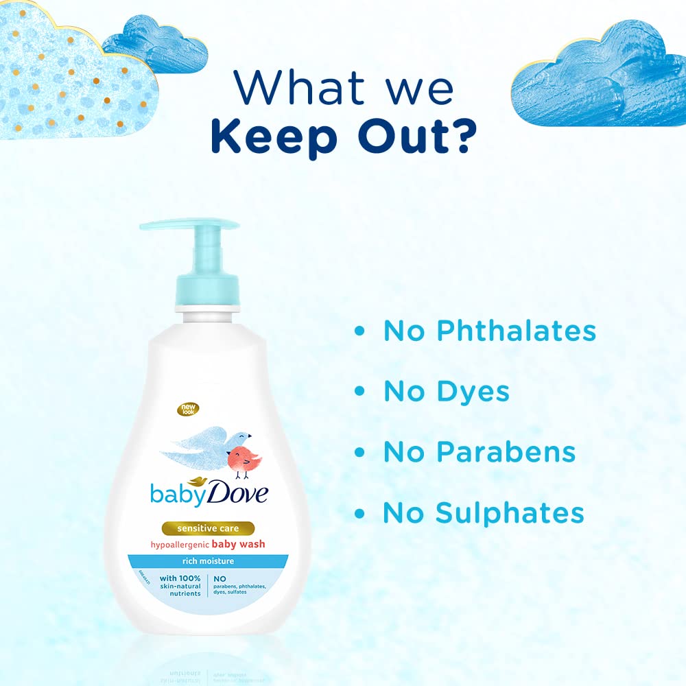 Baby Dove Rich Moisture Hair to Toe Baby Wash 400 ml, No Tears Body Wash for Baby's Soft Skin - Hypoallergenic, No Sulphates, No Parabens