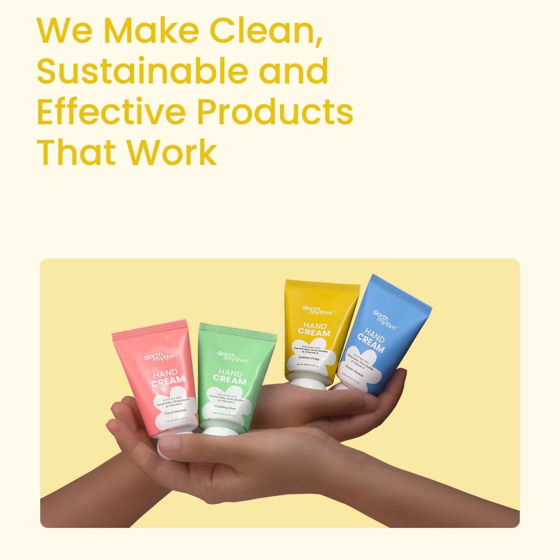 Earth Rhythm Hand Cream - Cotton Crisp for Dry & Rough Hands, Intense Moisturization Non Greasy, Fast Absorbing, Moisturizes, Enriched with Ceramides, Shea Butter, Cacao Seed Butter for Men & Women - 30ml