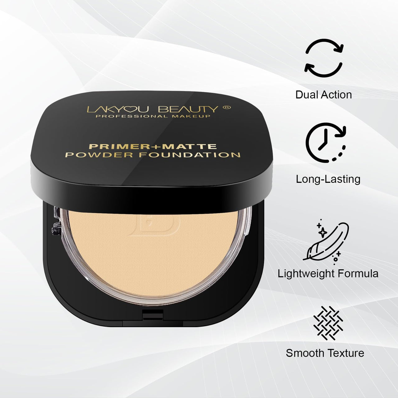 Lakyou Beauty Primer + Matte Compact Powder Foundation 15g, Shade-02 (Soft Ivory) | All-in-One Primer & Foundation | Lightweight Matte Finish | Long-Lasting | Oil-Control