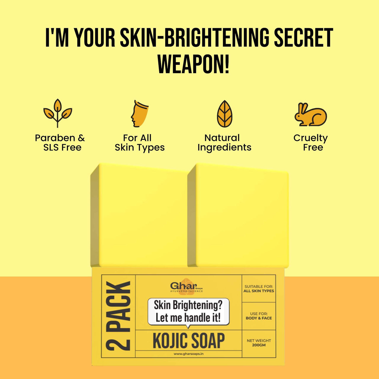 GHAR SOAPS Kojic Acid 2% Soap with Niacinamide | For Pigmentation, Sun damage, Brightening Underarm & Reduces Dark Spot | Soap for Men & Women | Suitable for All Skin Types |(Pack of 2) (100 g x 2)