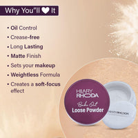 Hilary Rhoda Bake Out Loose Powder | Setting Loose Powder for Face | Matte Finish & Lightweight Loose Powder | Hides Imperfections | Oil Control Formula | 10gm (Tanslucent | Shade 01)