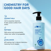 Plum Coconut Shampoo for Dull Hair with Coconut Milk and Peptides for Strong & Shiny Hair I 22x shine I Soft, silky hair I Shampoo for Women and Men | SLS sulphate and paraben free shampoo I 250ml (Pack of 2)