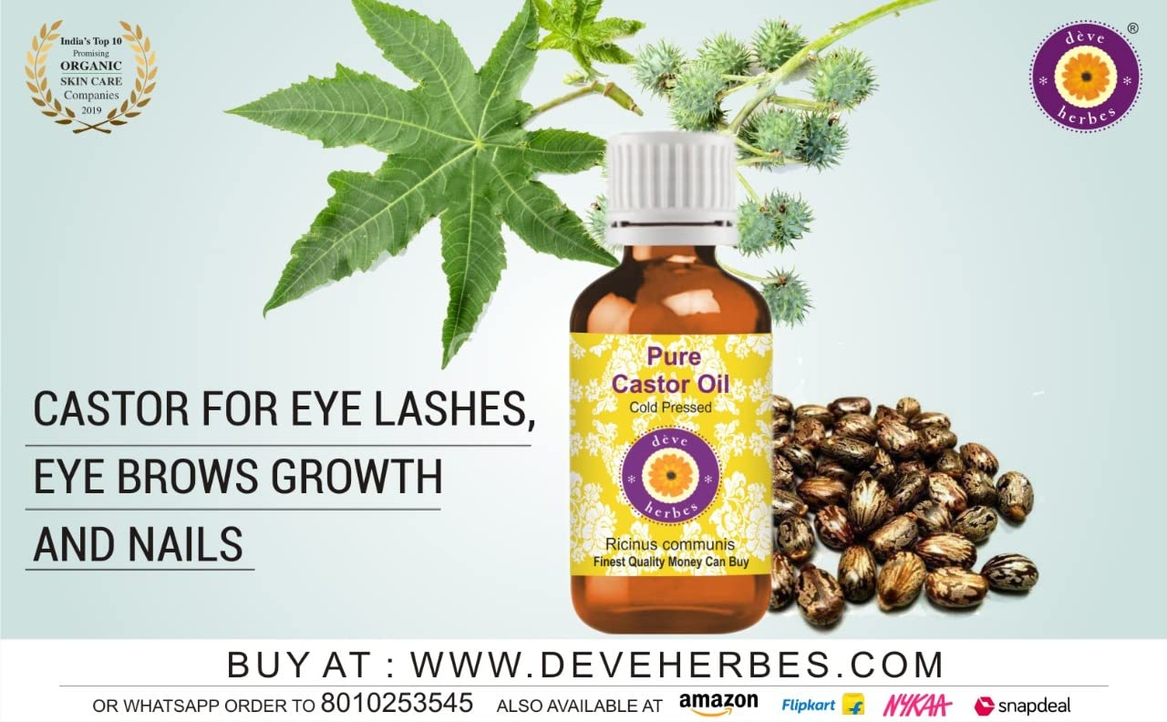 Deve Herbes Pure Castor Oil (Ricinus communis) Natural Therapeutic Grade Cold Pressed (Pack of Two) 100ml X 2