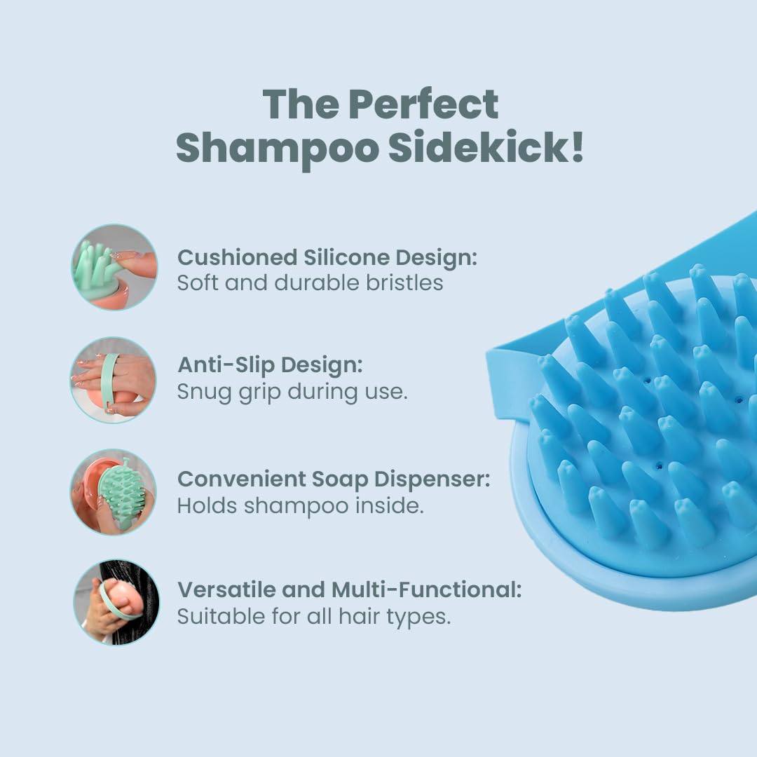 Rey Naturals Hair Scalp Massager | Shampoo & Hair Oil Brush for Men and Women | Hair Growth, Scalp Care and Relaxation | Oil Massager For Scalp | Soft Silicon Bristles for Gentle Massage | Blue