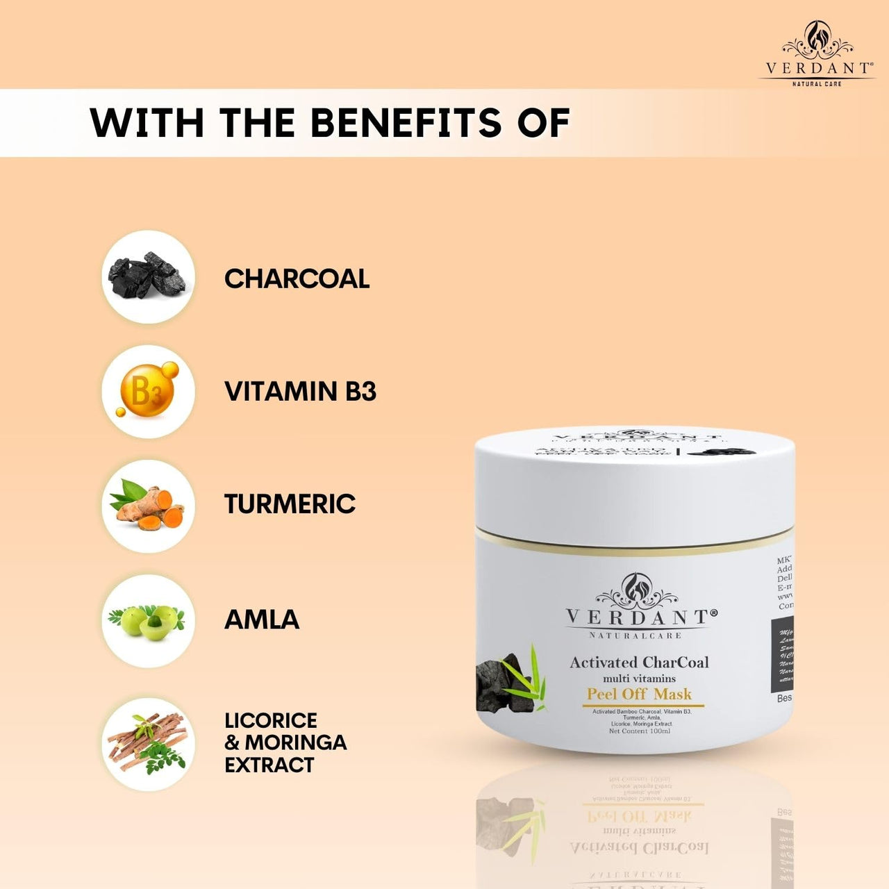 Verdant Natural Care Activated Charcoal Peel Off Mask With Bamboo Charcoal, Turmeric, Vitamin B3 & Licrorice |No Paraben, Silicones -100g