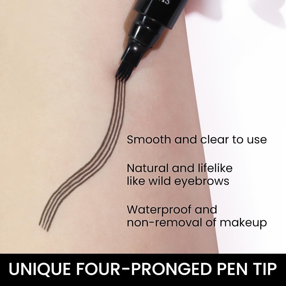 Luxenwell Eyebrow Contouring Pen, Waterproof Microblading Eyebrow Pencil with 4-Prong Micro-Fork-Tip Applicator, Liquid Eyebrow Pencils for women Creates Natural Looking Brows Effortlessly (Black)