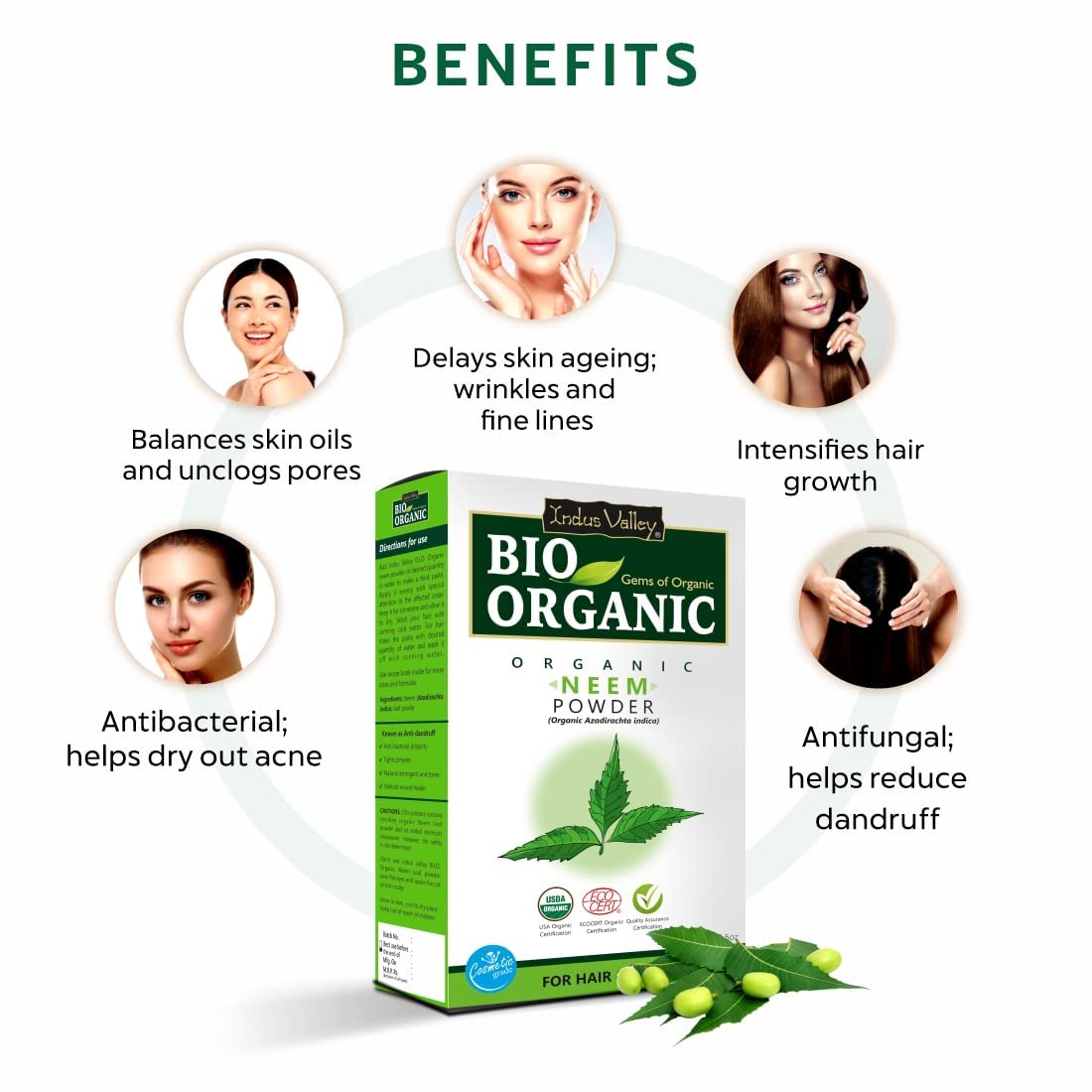 INDUS VALLEY Neem Leaf Powder | Azadirachta indica - Natural, Organic & Pure Powder With 100% Pure Non-Toxic Aloe Vera Gel - (100g+175 ml)