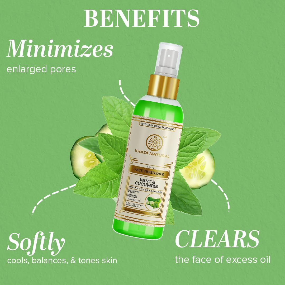 Khadi Natural Mint and Cucumber Face Spray|Instant skin booster| Hydrates, tones and refreshes skin| Suitable for all skin types| Pack of 2 (100ml*2) (200ml)