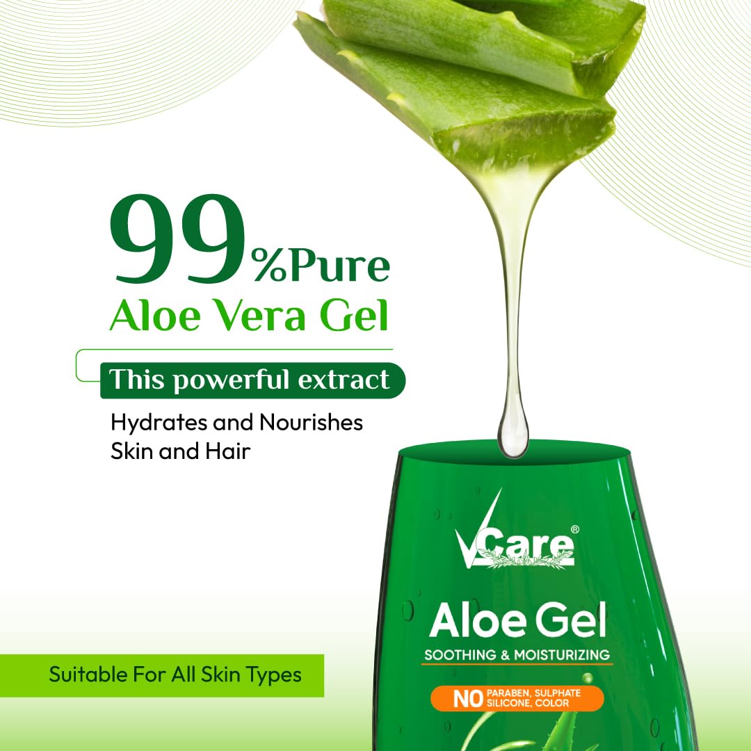 Vcare Aloe Vera Gel for Face and Skin Care - 120g, Day and Night Skin Hydration and Moisturizing Aloe Vera Gel for Dry Skin, Oily Skin for Women and Men | Control Acne and Pimples | Reduce Dark Spots
