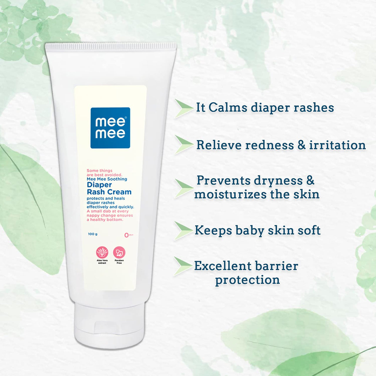 Mee Mee Diaper Rash Cream with Aloe Vera 100 g | Natural Cream For Newborns & Babies | Natural Solution for Treating and Preventing Diaper Rash | Soothing Relief (Single Pack)