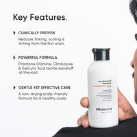 Minimalist Anti-Dandruff Shampoo | With Salicylic Acid, Climbazole & Piroctone Olamine | Remove Flakes, Soothes Itchy Scalp & Reduces Dandruff | Sulphate-Free | Fragrance-Free | Suitable for All Hair Types | For Men & Women | 200 ml