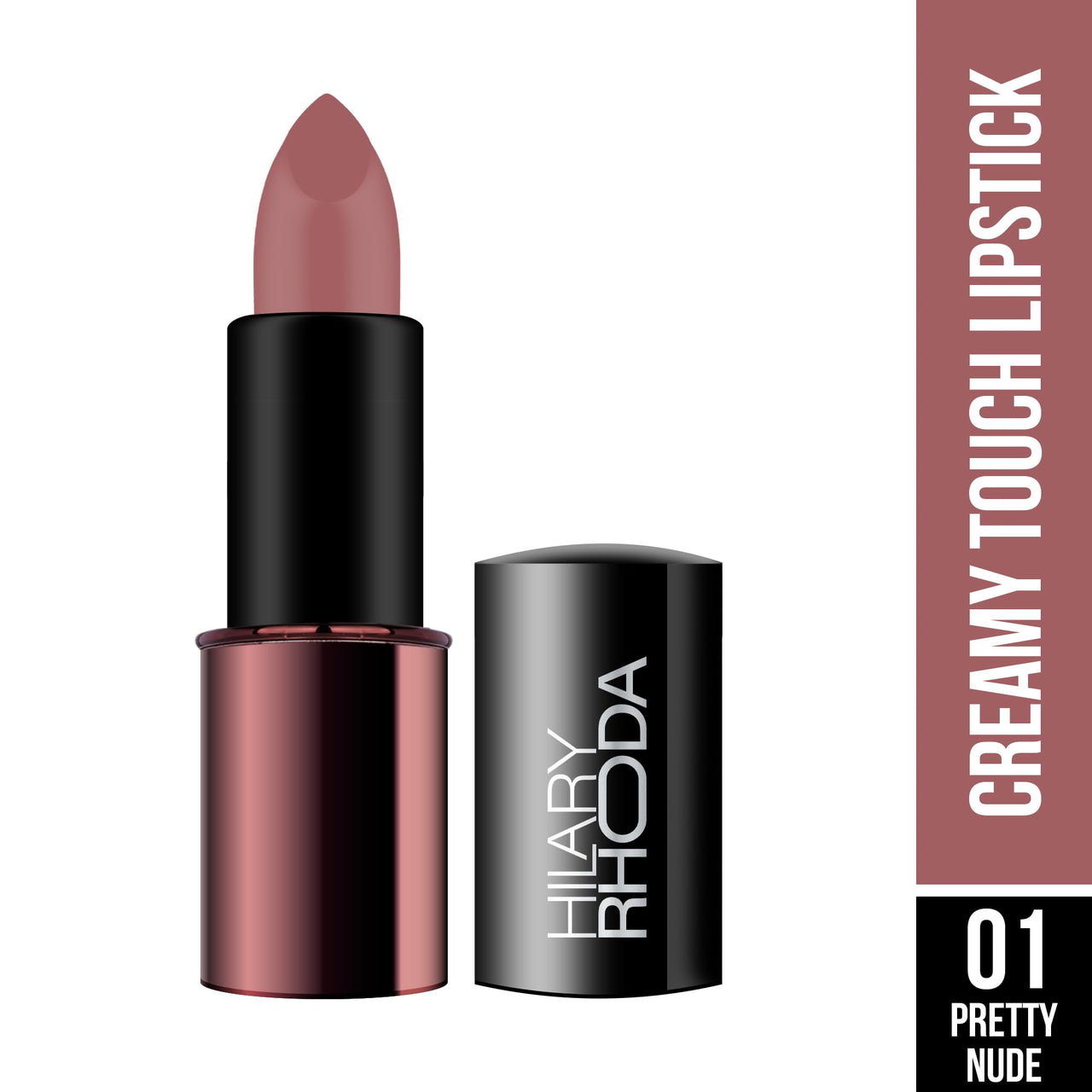 Hilary Rhoda Creamy Touch Lipstick | Infused with Olive Oil, Shea Butter & Vitamin E | Highly Pigmented & Creamy Texture | Long Lasting & Keeps Lips Moisturising - 4g(Pretty Nude - Shade 01)