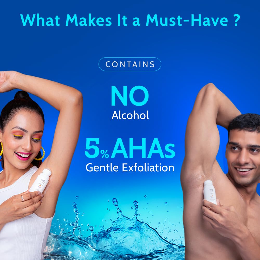 Chemist at Play UnderArm Roll-On with 5% AHA, Lactic Acid & 1% Mandelic Acid | Prevents Body Odour, Brightens Skin & Exfoliates Underarm | Fades Pigmentation & Kills Bacteria | For Sensitive Skin | Aqua Fragrance | Alcohol Free - 40ml