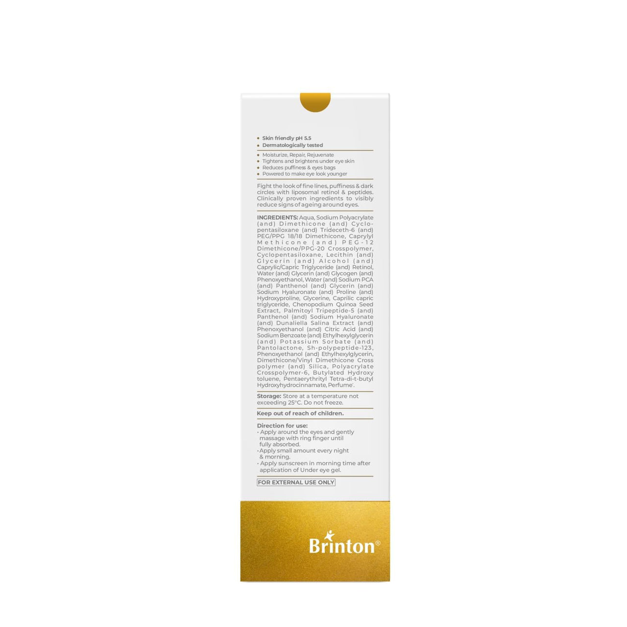 Brinton d'experts Under Eye Gel Enriched with Hyaluronic Acid, Collagen, Retinol, Peptides | Reduces Dark Circles, Fine Lines, Puffiness & Wrinkles for Men & Women | All Skin Types 15g