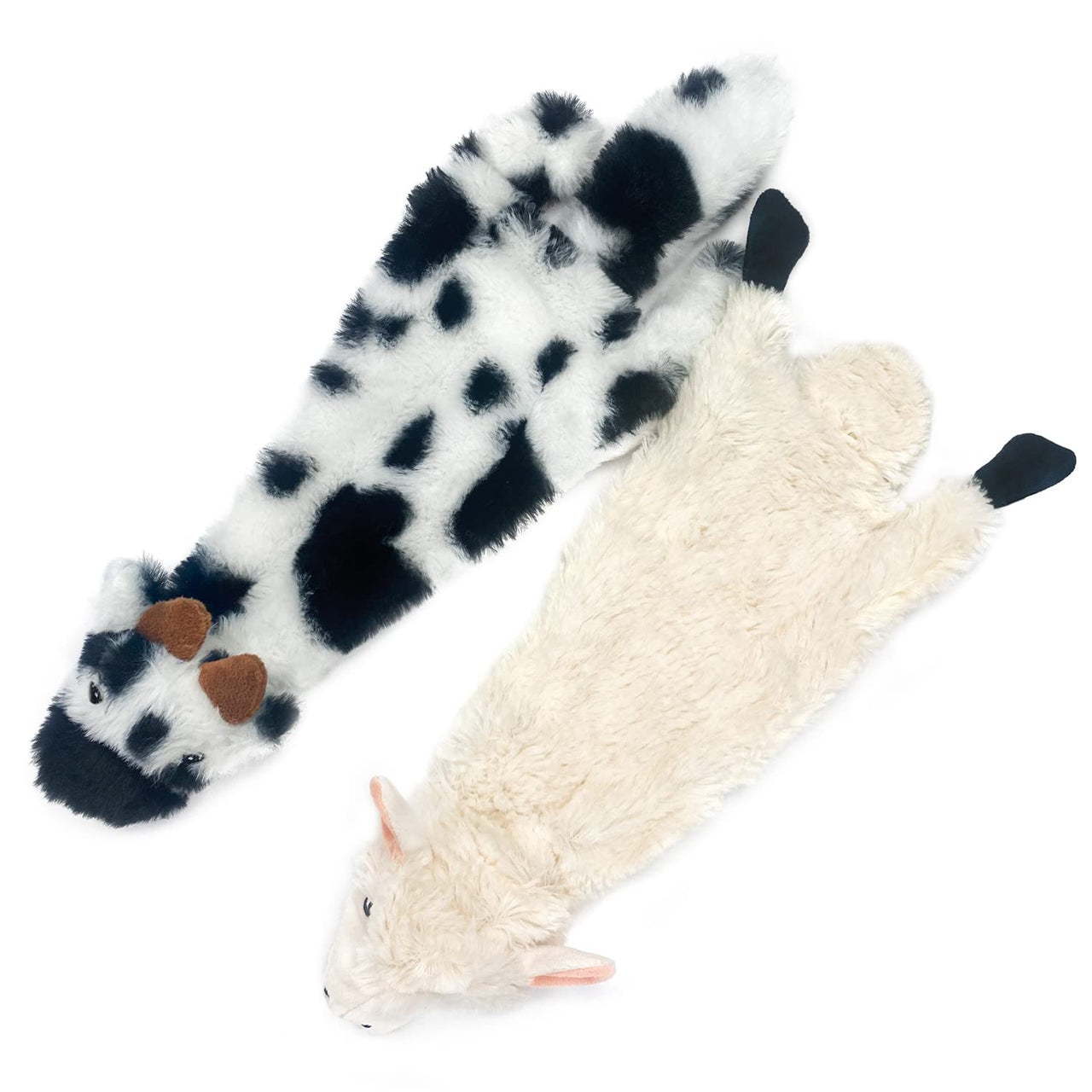 Best Pet Supplies 2-in-1 Stuffless Squeaky Dog Toys with Soft, Durable Fabric for Small, Medium, and Large Pets, No Stuffing for Indoor Play, Holds a Plastic Bottle - Sheep, Cow, Medium Multicolor/Sheep & Cow