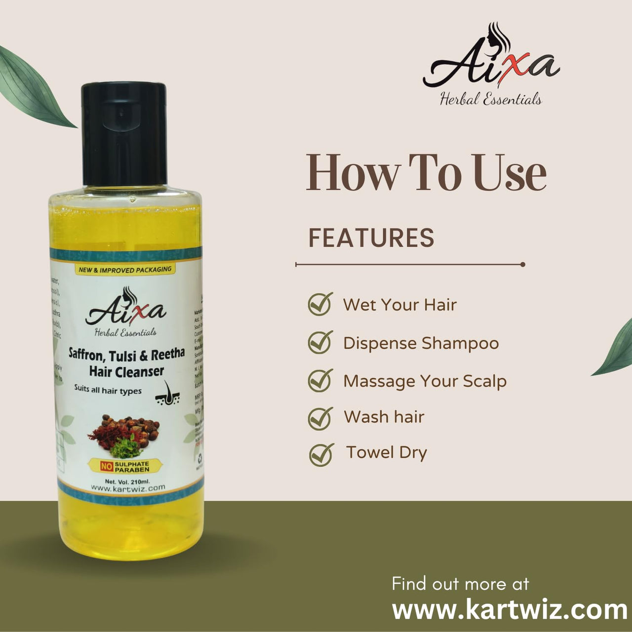 Herbigiri Herbal Saffron, Tulsi and Reetha Shampoo, Yellow, 210 ml
