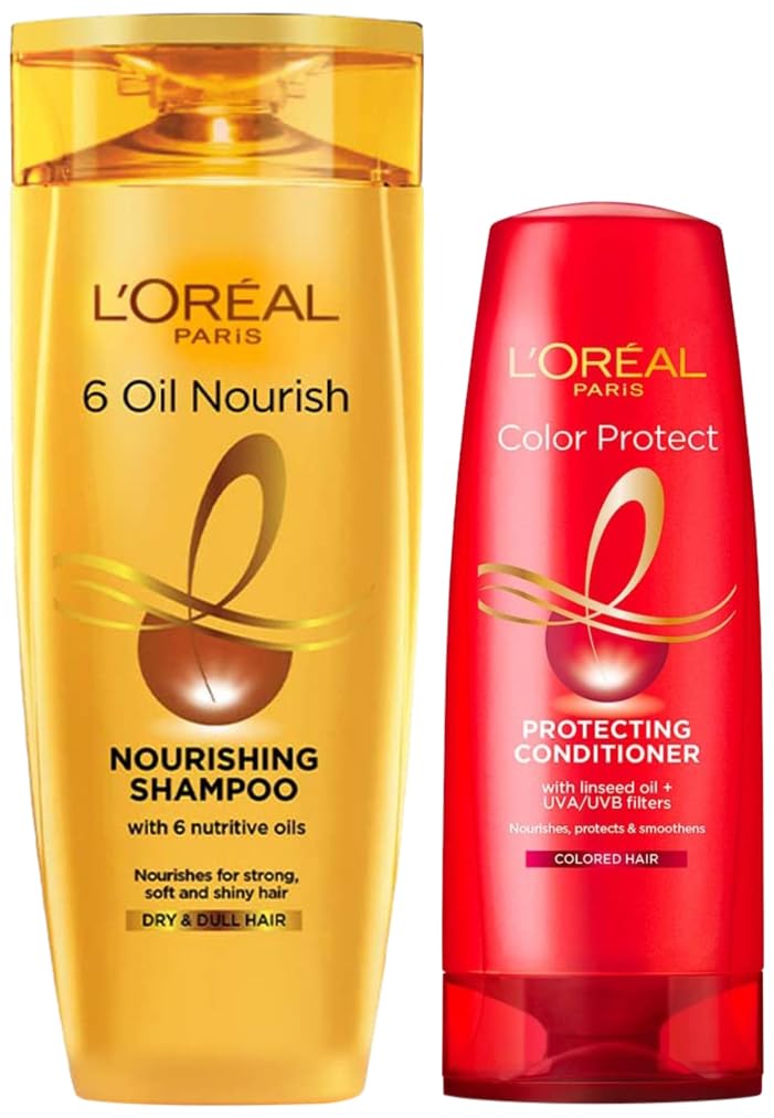 L'Oreal Paris 6 Oil Nourish Shampoo, 360ml (With 10% Extra) & L'Oreal Paris Color Protect Conditioner, 192.5ml (175ml+17.5ml)