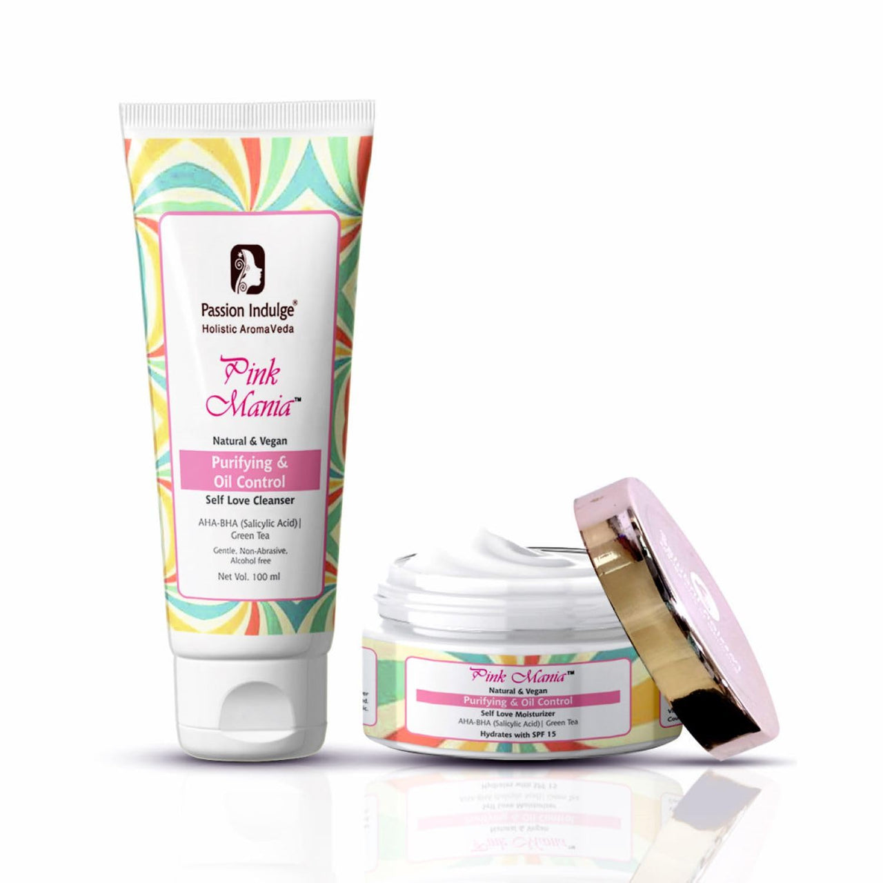 Passion Indulge Pinkmania AHA-BHA Cleanser with 1% Salicylic Acid & Moisturizer For Face | Purifying & Oil Controlling with Turmeric & Green Tea