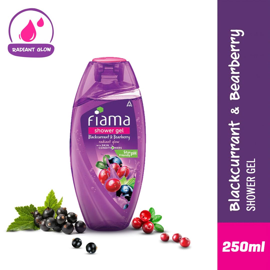 Fiama Body Wash Shower Gel Blackcurrant & Bearberry, 250ml, Body Wash for Women & Men with Skin Conditioners for Radiant Glow, Suitable for All Skin Types