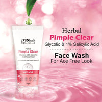 Globus Naturals Herbal Pimple Clear Glycolic & 1% Salicylic Acid Face Wash, Enriched With Orange & Almond, For Oily & Acne Prone Skin, 75 gm