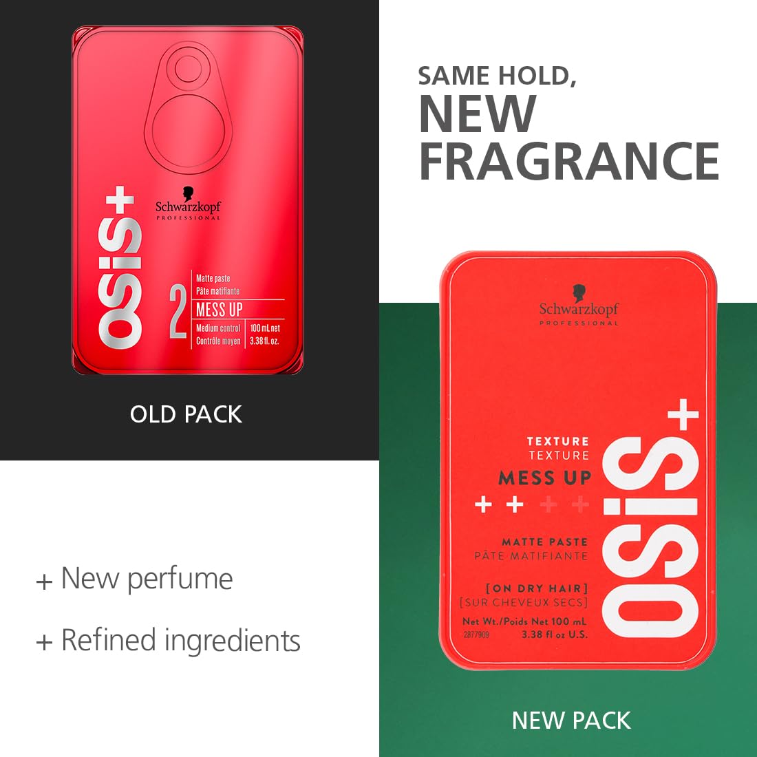 Schwarzkopf Professional OSiS+ Mess Up Matte Paste | Hair Styling Pomade for Men & Women | Medium Hold, Dry Texture & Non-Greasy Matte Finish | Easy to Apply, Mould & Wash | Vegan Formula (100 ML)