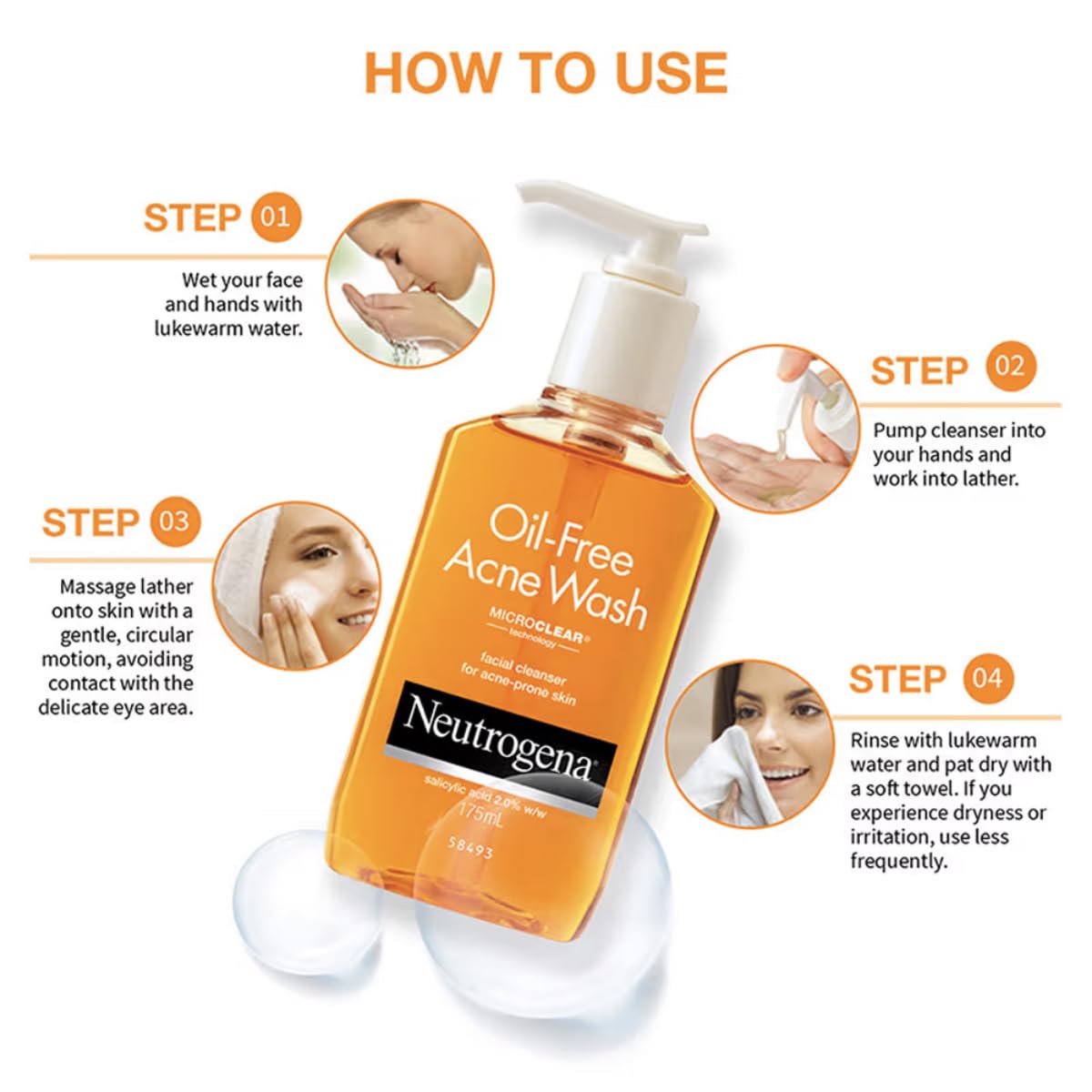 Neutrogena Oil Free Acne Wash | Deep Cleansing Face Wash with Salicylic Acid | Hydrating, Alcohol Free, Non Comedogenic & Dermatologically Tested | For Oily Acne Prone Skin | 175ml