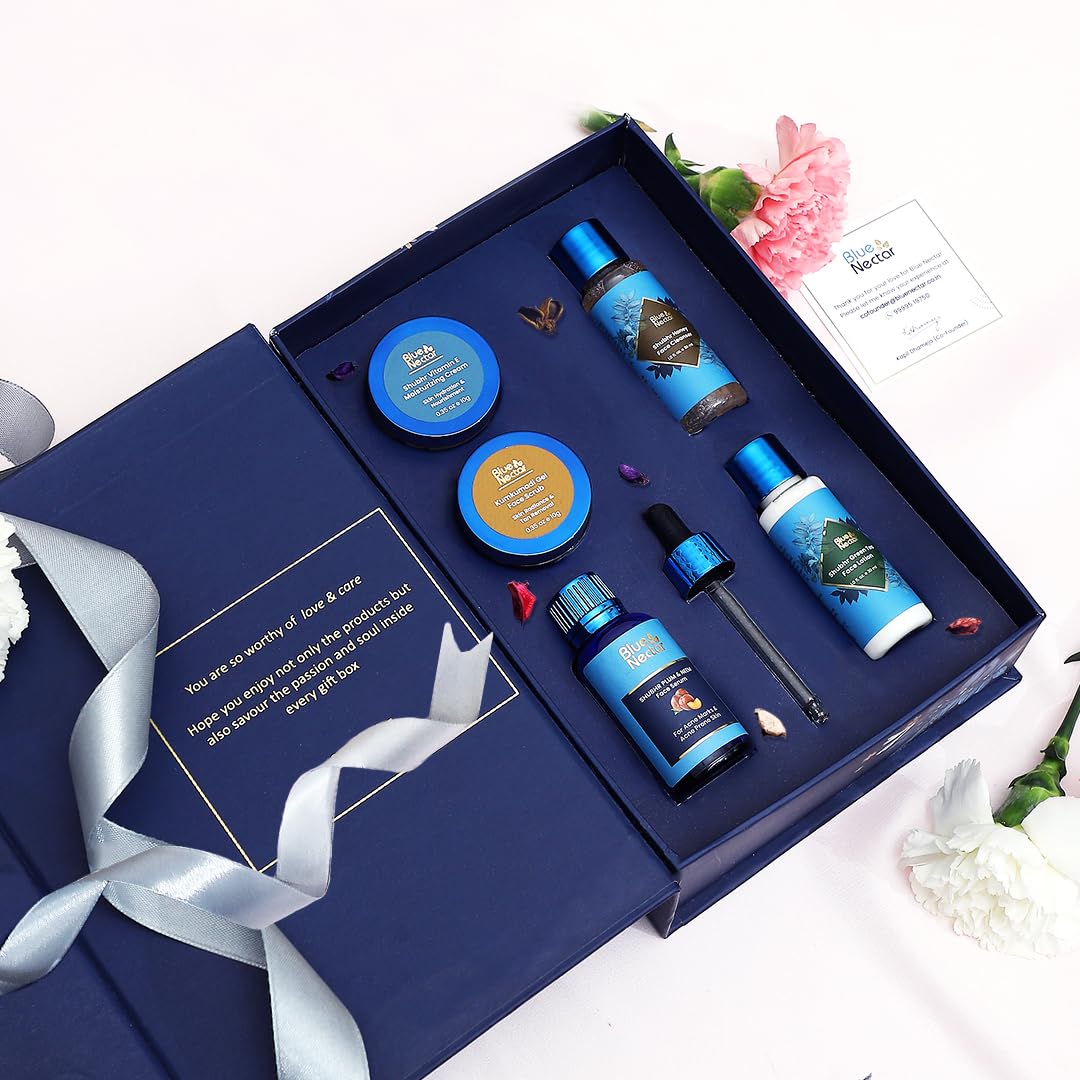 Blue Nectar Face Pampering Gift Box with Vitamin C Face Serum and Brightening Cream (2 Product, Sulphate & Paraben Free)