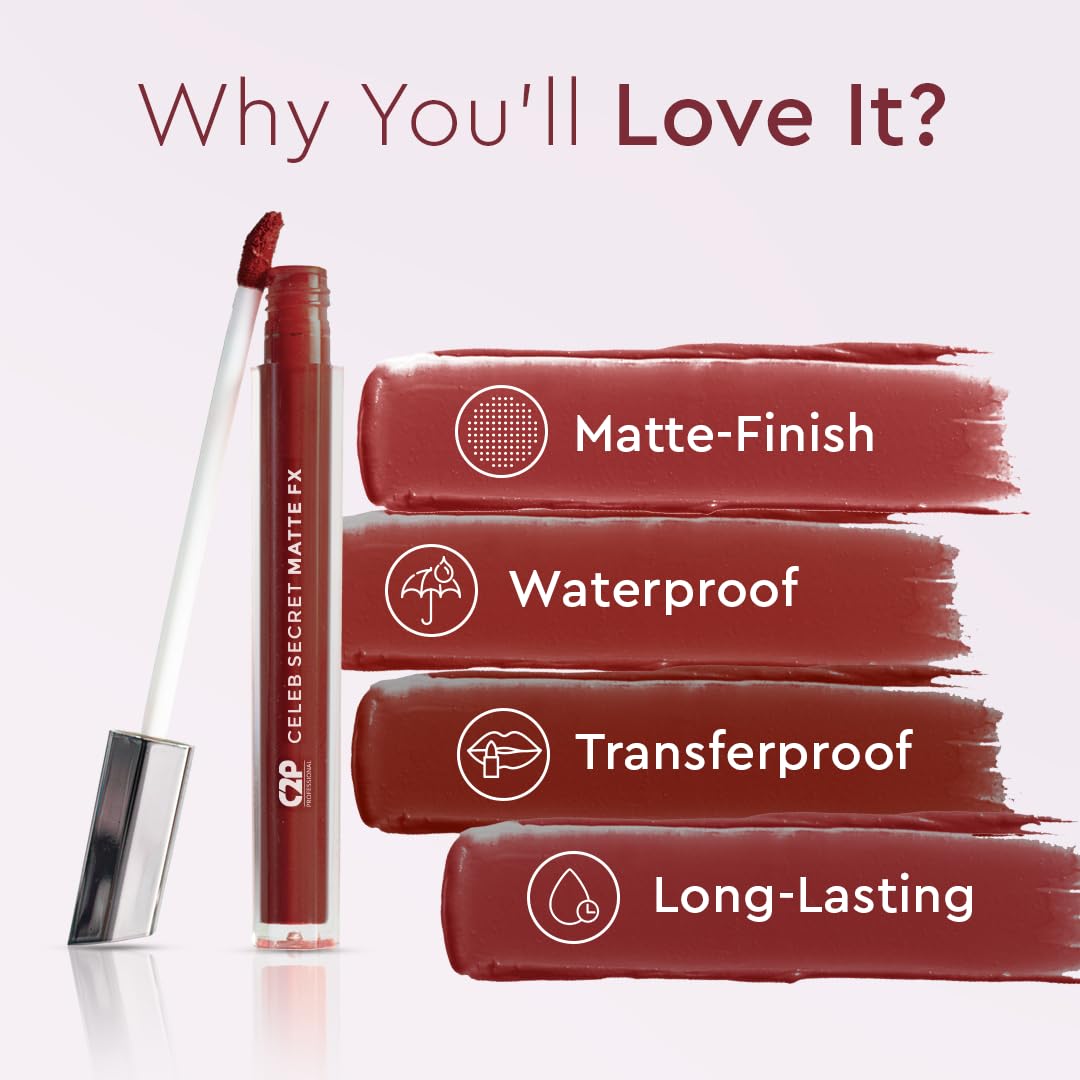 C2P Pro Liquid Lipstick Waterproof Matte Orange Lipsticks for Women | Long Lasting Smudge Proof | Infused with Argan Oil, Vitamin E | Cruelty Free, Vegan - Celeb Secret (Liquid Lipstick Samantha, 2 ml)