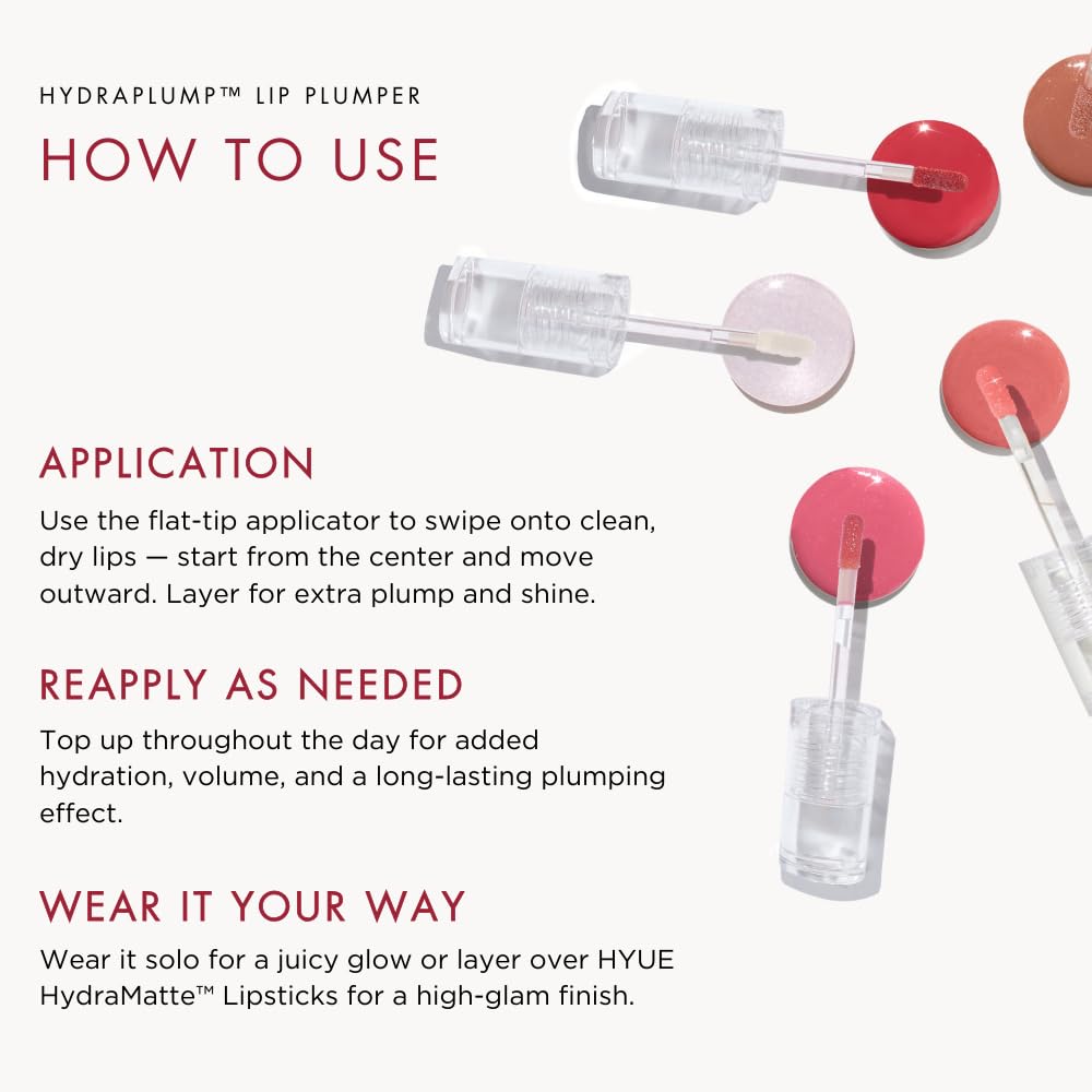 HYUE HydraPlump™ Lip Plumper | 4 ml | Long-term Plumping Effect & Hydration | Non-sticky Formula with Cooling Ice Cube sensation | Jojoba Oil, Vit E & Pomegranate Extract | Flat-tip Applicator (Ra Ra Rouge, 4)