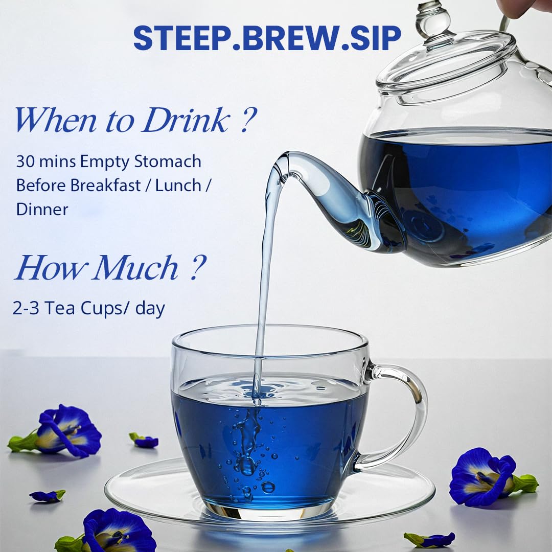Light Up Butterfly Pea Flower Tea | Natural Herbal Tea | Caffeine-Free | Rich in Antioxidants, Weight Management, Hydrates Skin | No Preservatives | (Shankpushpi) (Pack of 30)