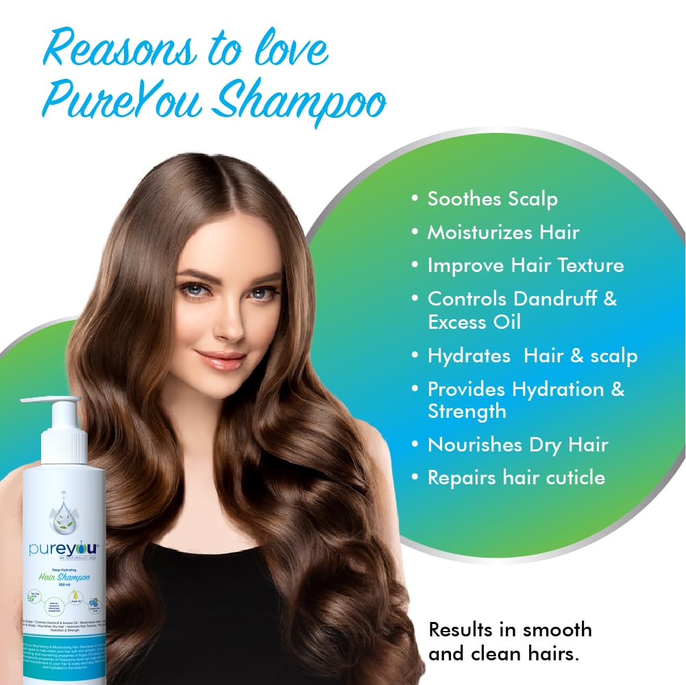 PureYou Hair Shampoo with Tea Tree Oil, Hyaluronic Acid & Argan Oil, Sulfate-Free, Anti-Dandruff & Nourishing for All Hair Types | Gentle Daily Hair Cleanser 250ml