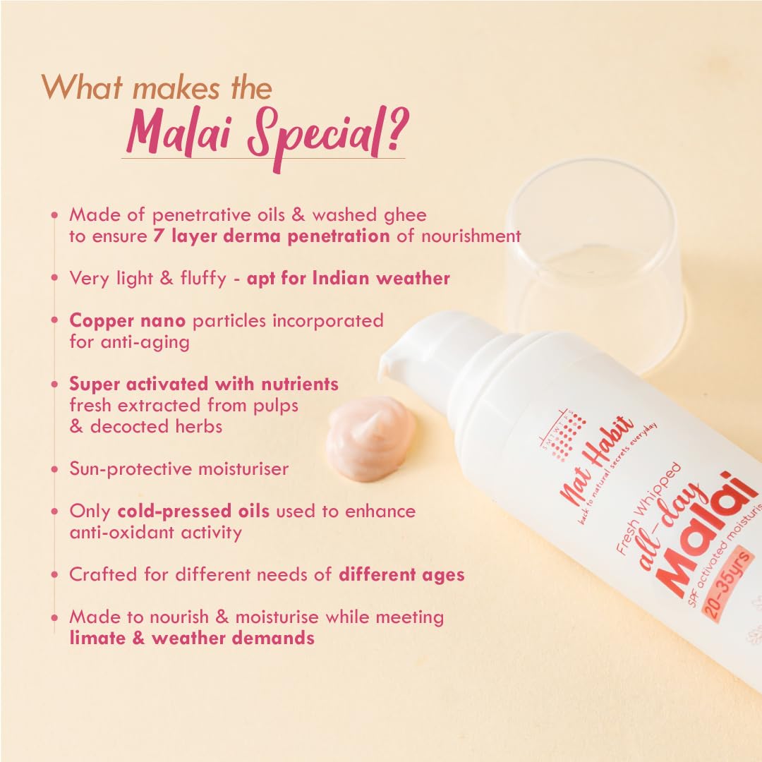 Nat Habit - Back To Natural Secrets Everyday Fresh Whipped Tomato Patchouli Vit-B E C Youth Anchor All Day Face Malai Cream For Cold Winter Weather,Whipped With Raw Milk&Washed Ghee (20-35 Y) 30G