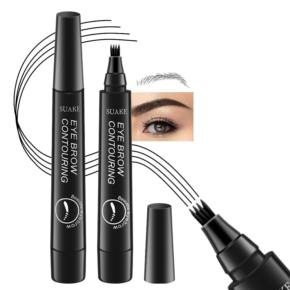 Luxenwell Eyebrow Contouring Pen, Waterproof Microblading Eyebrow Pencil with 4-Prong Micro-Fork-Tip Applicator, Liquid Eyebrow Pencils for women Creates Natural Looking Brows Effortlessly (Black)