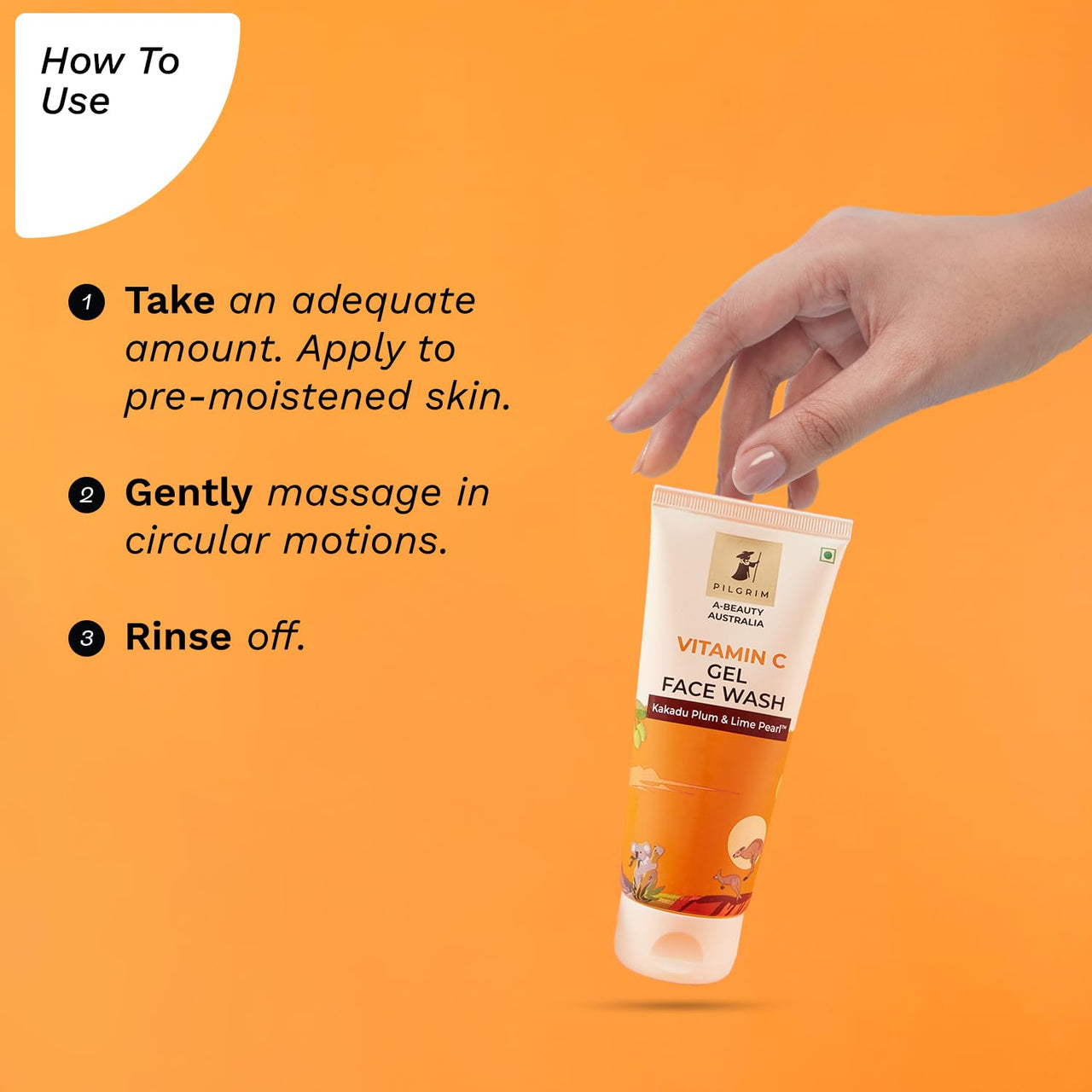 Pilgrim Australian Vitamin C Gel Face Wash for for dry/radiant/glowing skin with Kakadu Plum & Lime Pearl™ | Women & Men | 100 ml