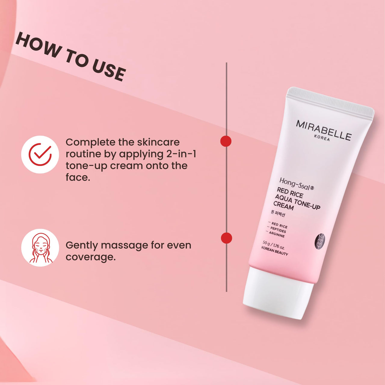 Mirabelle Korea Hong Ssal Red Rice Aqua Tone-Up Cream 50g | Hydrating & Brightening Face Moisturizer | Peptides & Rice Extract for Glowing Skin | Korean Skincare for Men & Women