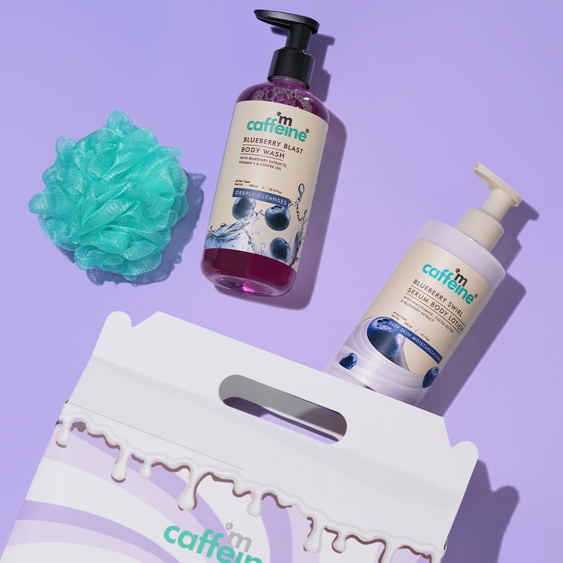 mcaffeine Blueberry Escape Bath & Body Gift Kit|Body Wash, Body Lotion, Teal Loofah|Gift Set For Men And Women|Pampering Kit For Birthday, Anniversary & All Special Occasions| 100% Vegan