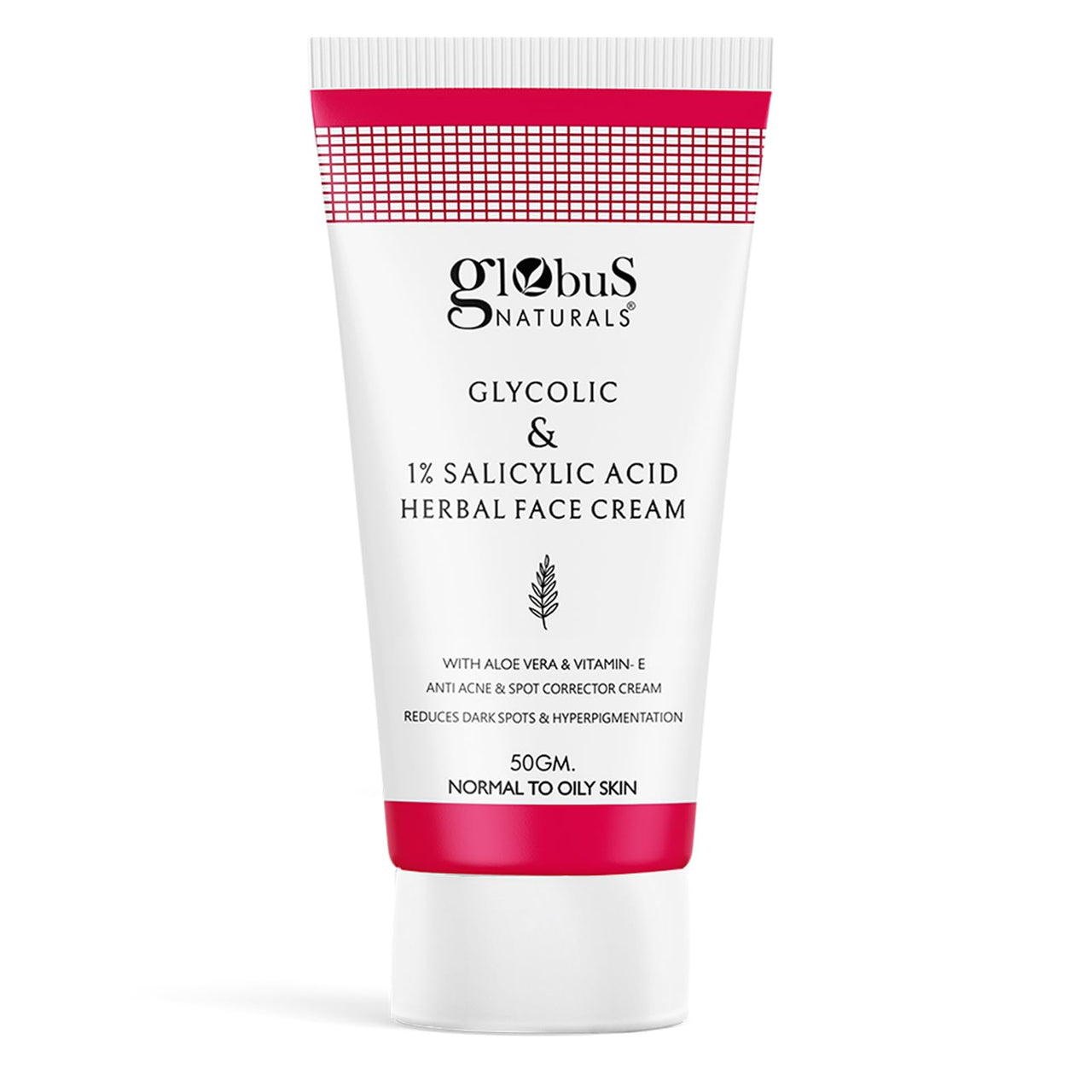 Globus Naturals Glycolic & 1% Salicylic Acid Herbal Anti Acne Face Cream, Enriched with Aloe Vera & Vitamin E, Reduces Dark spots & Hyperpigmentation, 50gm