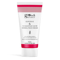 Globus Naturals Glycolic & 1% Salicylic Acid Herbal Anti Acne Face Cream, Enriched with Aloe Vera & Vitamin E, Reduces Dark spots & Hyperpigmentation, 50gm