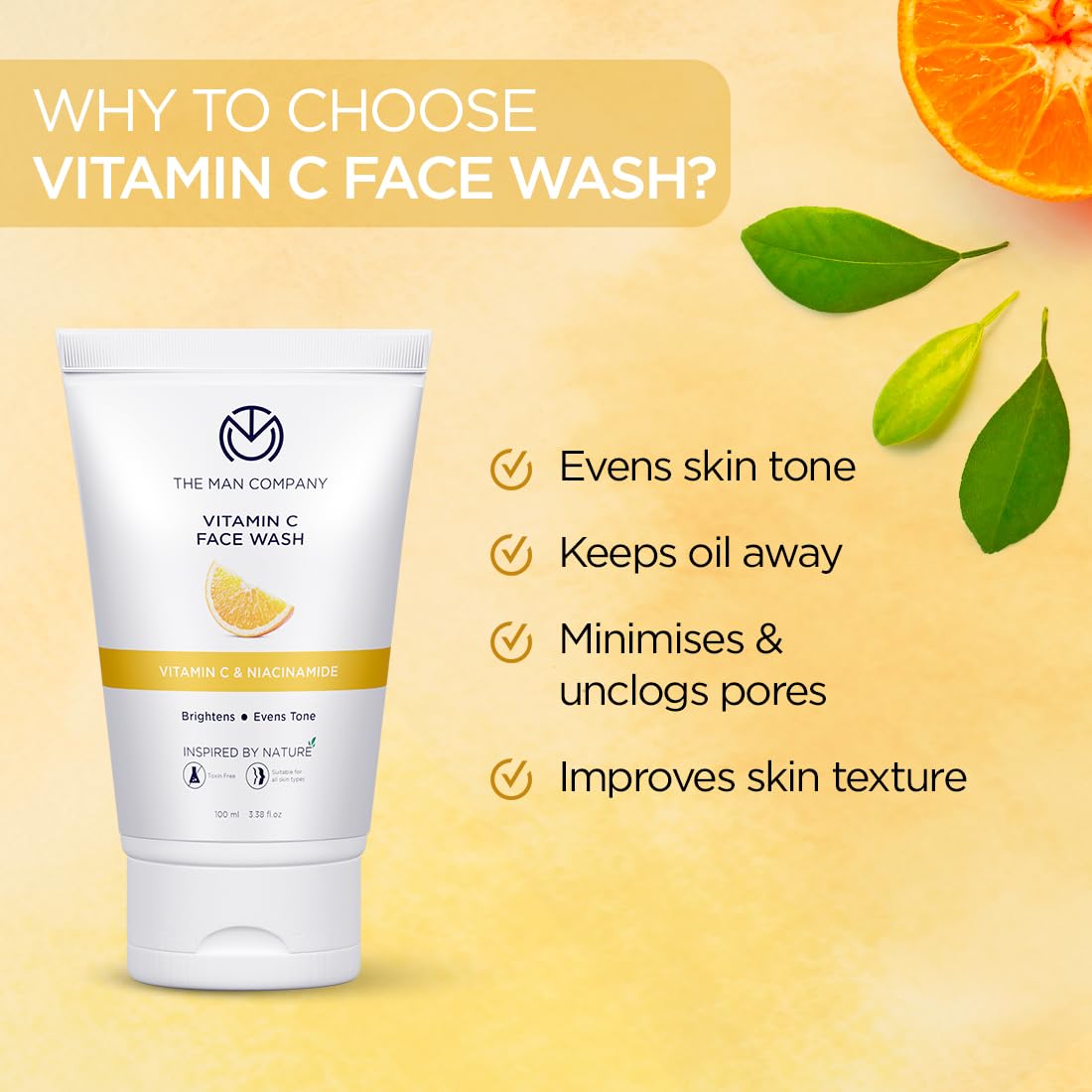 The Man Company Vitamin C Face Wash (Buy 1 Get 1 FREE) with Turmeric and Moringa | Paraben Free - 100ml