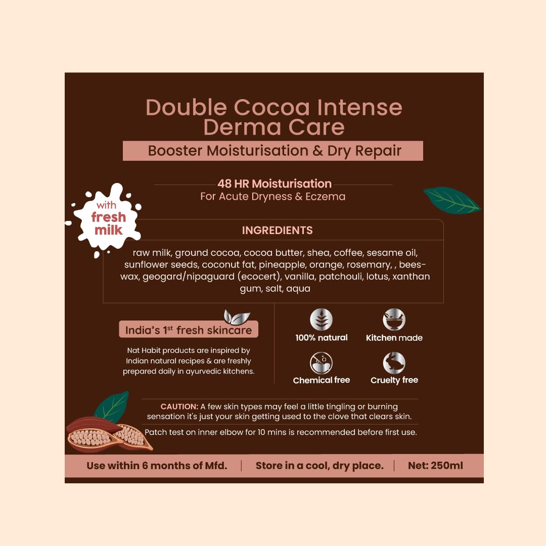 Nat Habit Double Cocoa Body Lotion,Body Cream, Cold Cream | Extreme Dry Skin, 48 HR Moisture, Cocoa Butter, 250 ml (Pack of 1)